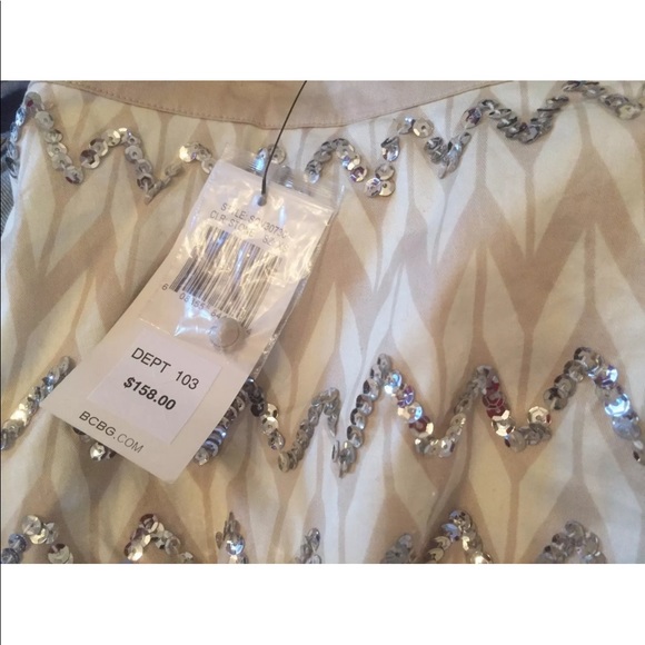 BCBG MAXAZRIA SILVER SEQUIN A-LINE STONE BOHO XS - Picture 8 of 8